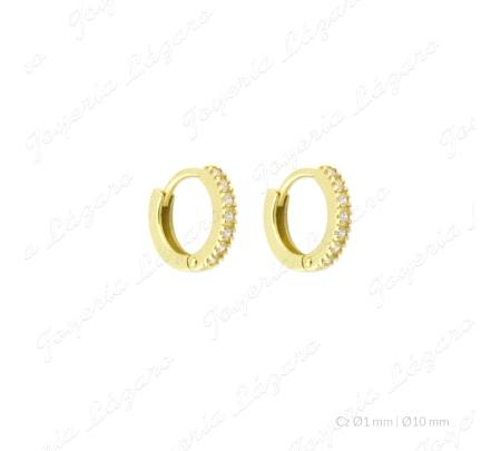 PEND. AROS ORO 18 KTS  10MM EXT, BISAGRA Y CIRCONITAS