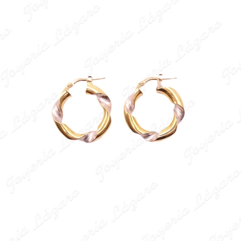 PEND. AROS ORO BIC,18 KTS RIZO.16X5MM MATE Y BRILLO