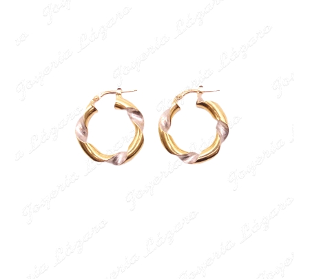 PEND. AROS ORO BIC,18 KTS RIZO.16X5MM MATE Y BRILLO