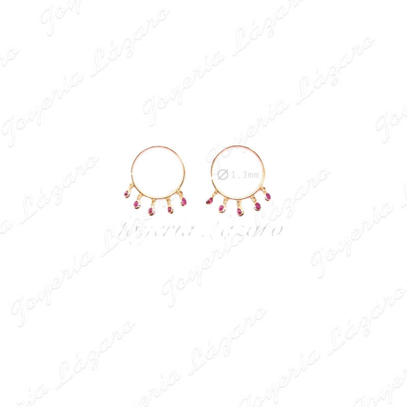 PEND. AROS ORO 18 KTS 15MM CIRCONITAS ROSA COLGANDO