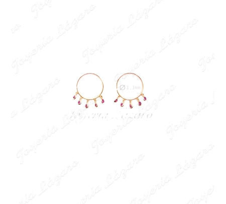 PEND. AROS ORO 18 KTS 15MM CIRCONITAS ROSA COLGANDO