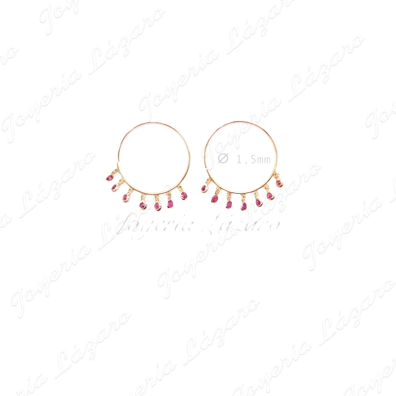 PEND. AROS ORO 18 KTS  LIGEROS 20MM CIRCONITAS ROSAS COLGANDO