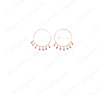 PEND. AROS ORO 18 KTS  LIGEROS 20MM CIRCONITAS ROSAS COLGANDO