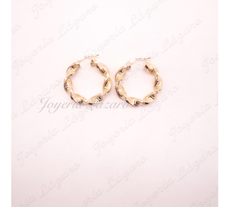 PEND. AROS ORO 18 KTS RIZADOS GRECA 6MMX20MM INT.