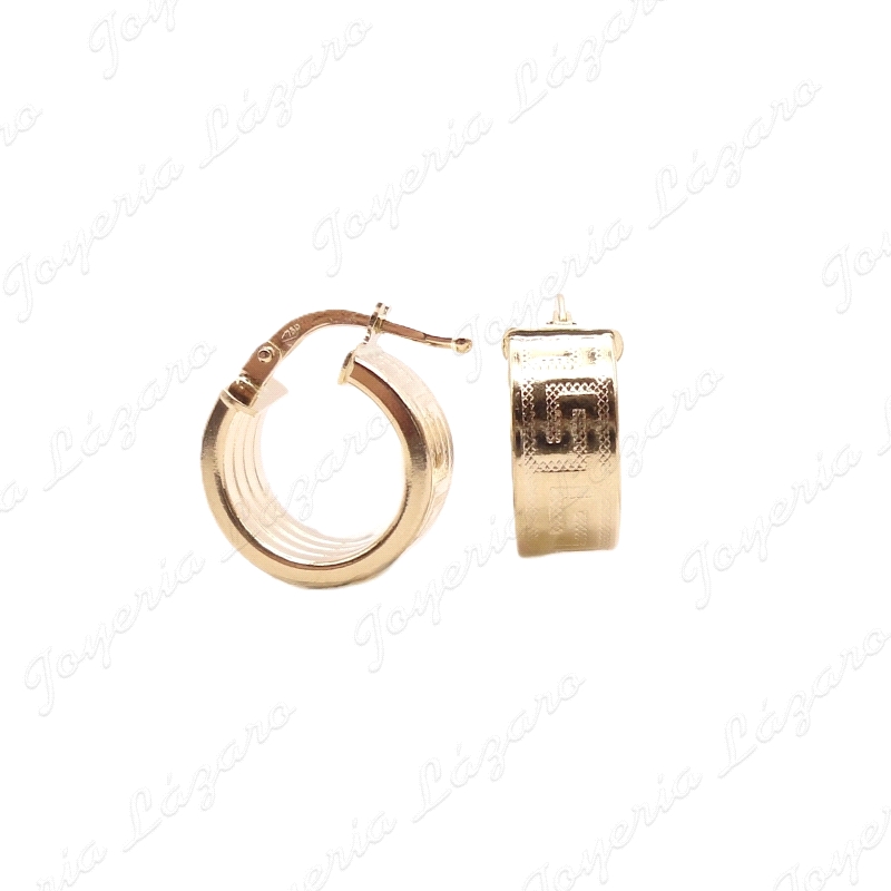 PEND. AROS ORO 18 KTS GRECA TABLA 6mmX10mm