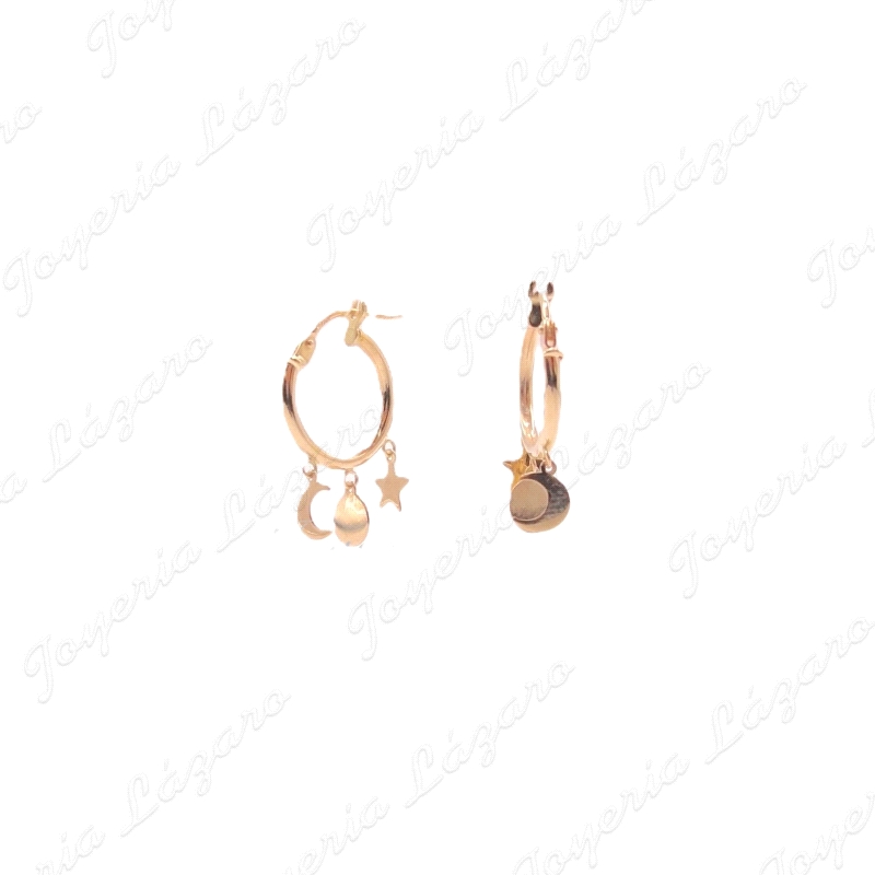 ORO 18 KTS PEND. AROS ESTRELLAS+DISCO+LUNA