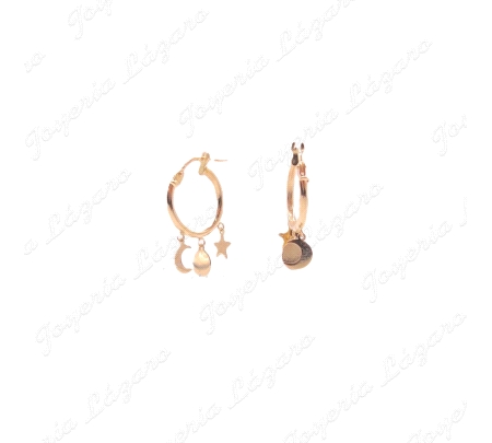 ORO 18 KTS PEND. AROS ESTRELLAS+DISCO+LUNA