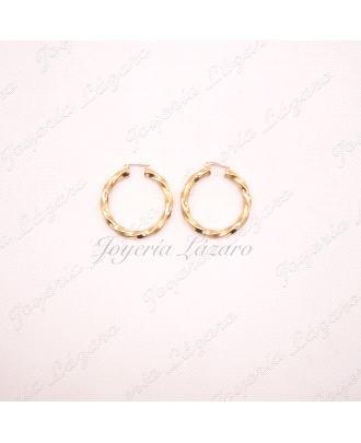 PENDIENTES AROS 18KT RIZADOS MATE+BRILLO