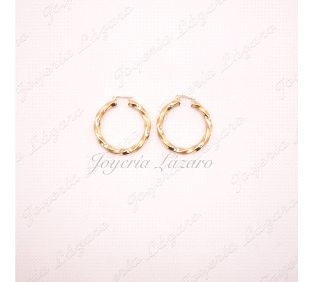 PENDIENTES AROS 18KT RIZADOS MATE+BRILLO
