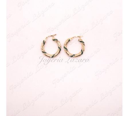 PEND. 18KTS AROS RIZADOS  ESMALTE VERDE