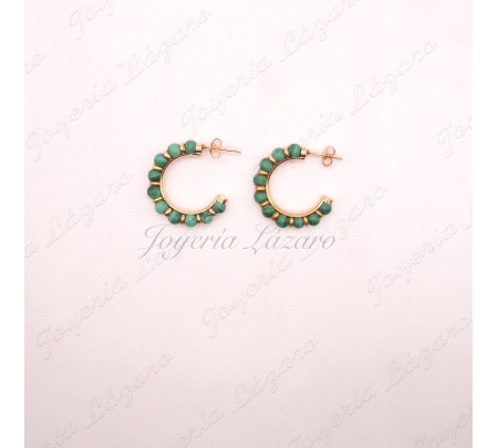 PEND. 18KTS AROS ABIERTOS  17MM INT. BOLITAS MALAQUITA (VERDE ) C. PRE