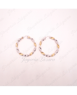 PEND. 18KTS AROS RIZADOS BIC. BRILLO/MATE 5MMX42MM INT