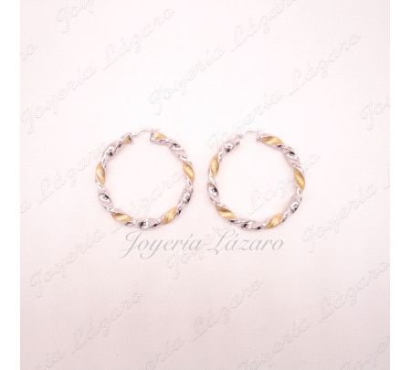 PEND. 18KTS AROS RIZADOS BIC. BRILLO/MATE 5MMX42MM INT