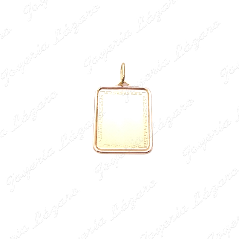 PLACA ORO 18 KTS RECT,FILO + TALLA GRECA