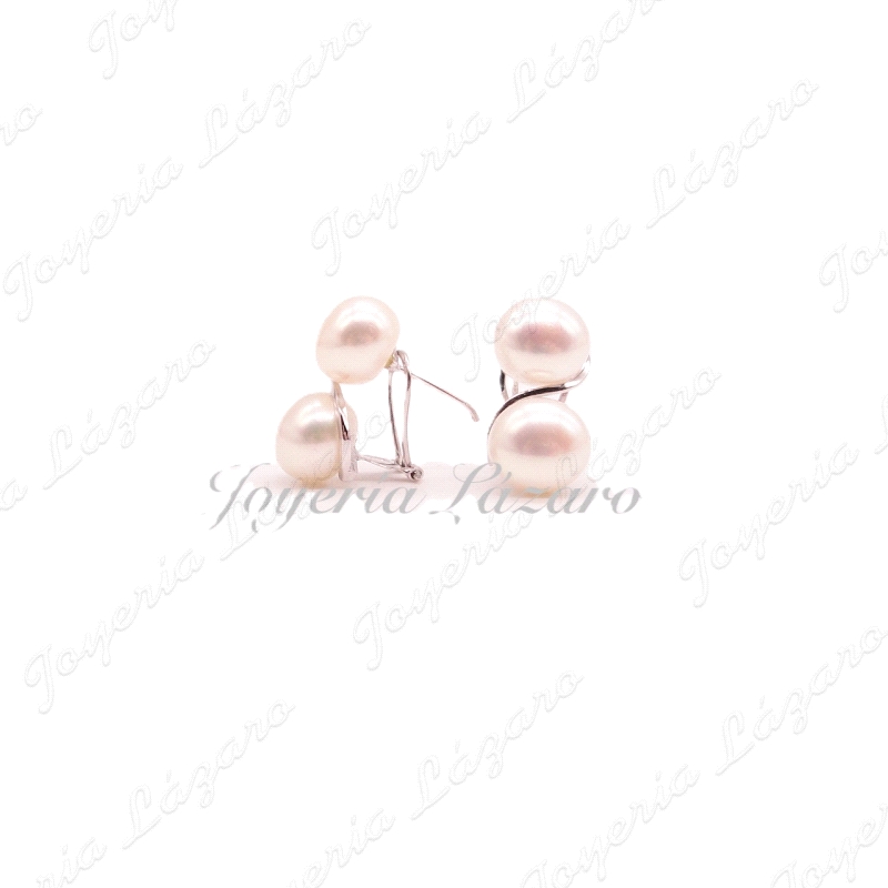 PENDIENTES 18KTS BL. 2 PERLAS NATURALES  CIERRE OMEGA