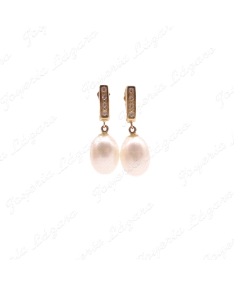 ORO 18 KTS PENDIENTES PERLA NATURAL 9x12MM LAGRIMA PRES