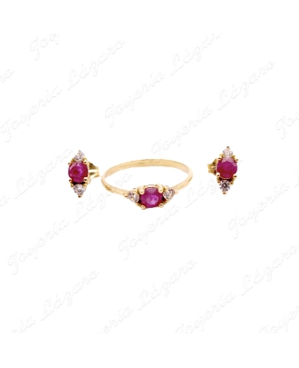 PEND. ORO 18 KTS A JUEGO RUBI+2CIRCOS. EN ROMBO C. PRES.