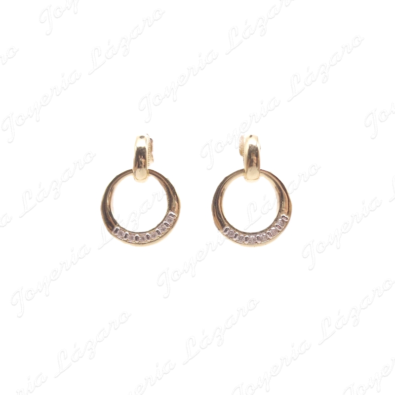 PEND. ORO 18 KTS ARO PLANO COLGANDO, 1/2 ARO CON CIRCO., C. PRESION