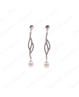 ORO 18 KTS BL. PENDIENTES LARGOS NOVIA CIRCO ENGASTE+ PERLA