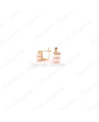 ORO 18 KTS PENDIENTES TU Y YO PERLA BOTON CULTIVADA 7MM+CIRCOS C. CAT.
