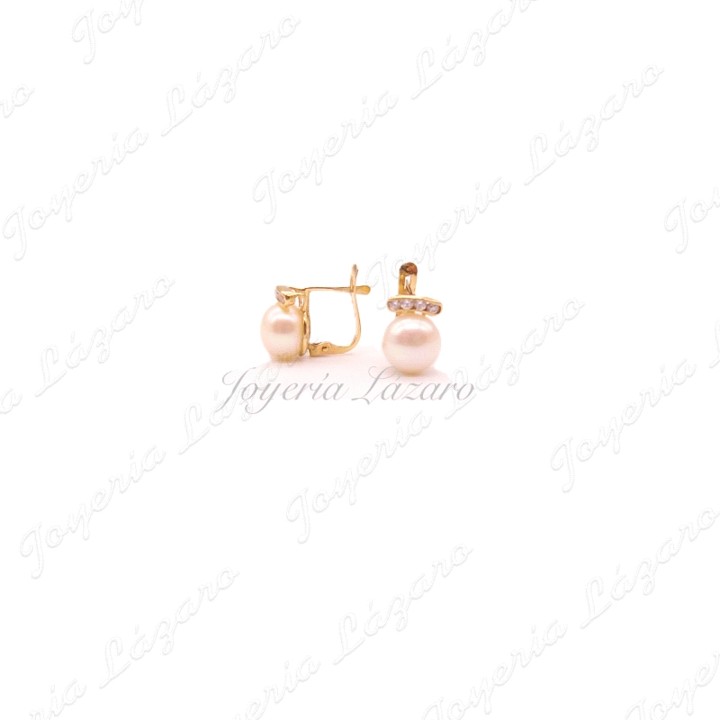 ORO 18 KTS PENDIENTES TU Y YO PERLA BOTON CULTIVADA 7MM+CIRCOS C. CAT.