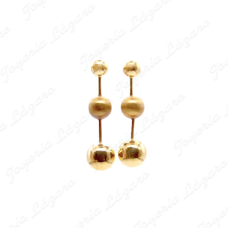 ORO 18 KTS PEND. LARGOS 3 BOLAS ESCALA MATE Y BHRILLO C. PRES