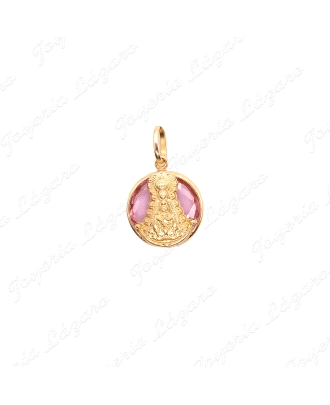 MEDALLA ORO 18 KTS BOCELADA 10MM VIRGEN DEL ROCIO SOBRE CRISTAL ROSA