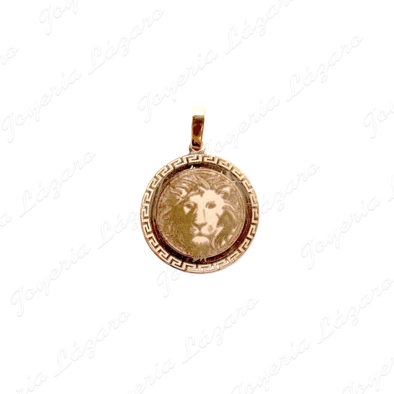 MEDALLA ORO 18 KTS 17MM MEDUSA EN UNA CARA Y LEON DETRAS