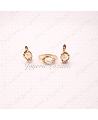 ORO 18 KTS JUEGO COMU. PERLA+CIRCO CAT