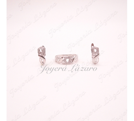 JUEGO 18KTS BL.SORTIJA+PENDINETES CIERRE CAT.