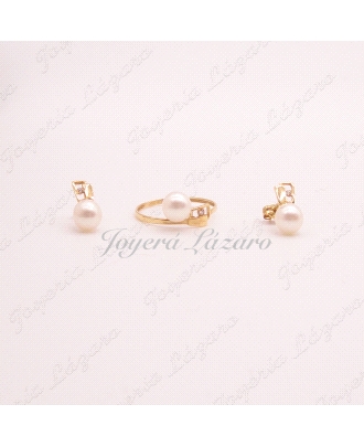 JUEGO 18KTS PEN +SOR CUADRADO 1 CIRCO +PERLA 5MM C. PRESION