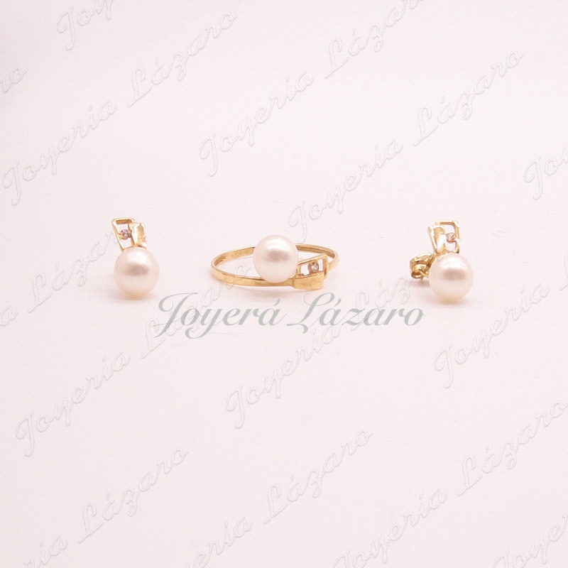 JUEGO 18KTS PEN +SOR CUADRADO 1 CIRCO +PERLA 5MM C. PRESION