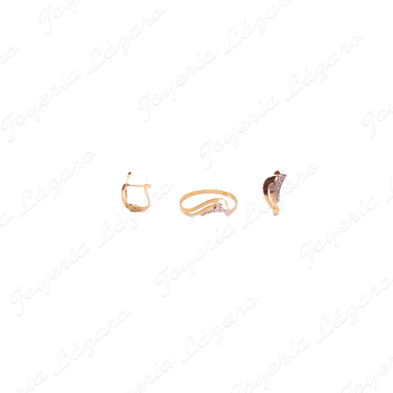 JUEGO 18KTS PEN+SOR BICOLOR BANDA MICROCIRCO 2 BANDAS BRILLO