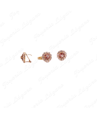 JUEGO 18KTS PEND.+SORT. ROSETON CIRCO CENTRO RUBI ENGASTE, C. OMEGA