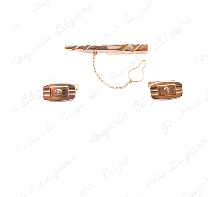 GEMELOS 18KTS +PILLACORBATAS BRILLANTE