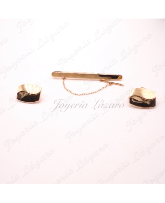 GEMELOS 18KTS +PILLACORBATAS RECTANGULAR MATE/BR