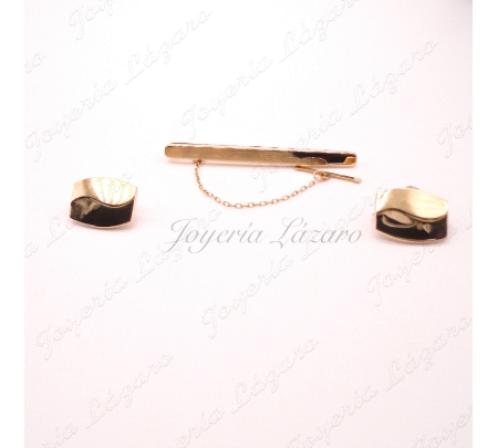 GEMELOS 18KTS +PILLACORBATAS RECTANGULAR MATE/BR