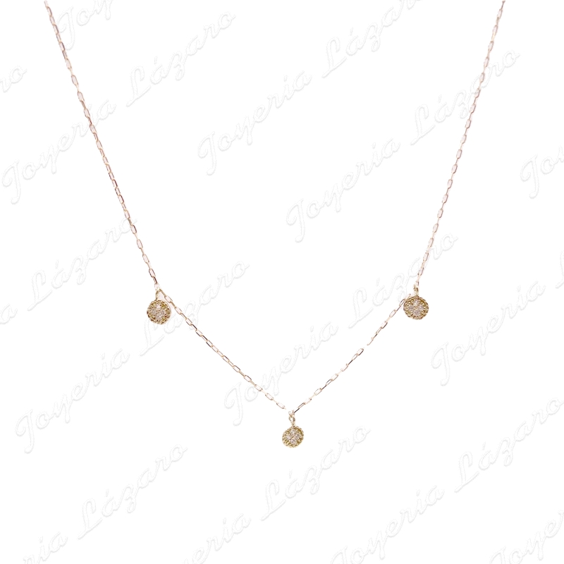 GARGANTILLA ORO 18 KTS 3 MOTIVOS DISCOS MICROCIRCO.