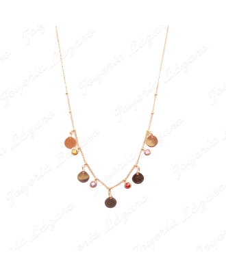 GARGANTILLA ORO 18 KTS 44+3 CM MOTIVOS,CIRCULOS + PIEDRAS COLOR