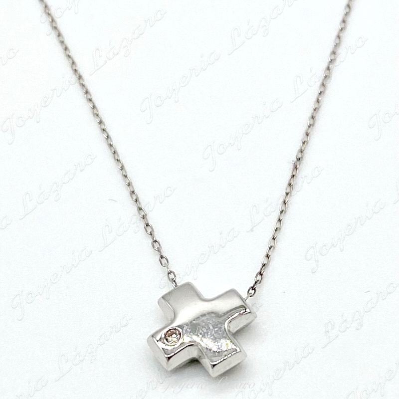 GARGANTILLA 18KT BL.CRUZ DIAMANTE BRILL.