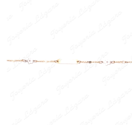 ESCLAVA BEBE ORO 18 KTS BICOLOR FLORES EN CADENA PLACA BRILLO