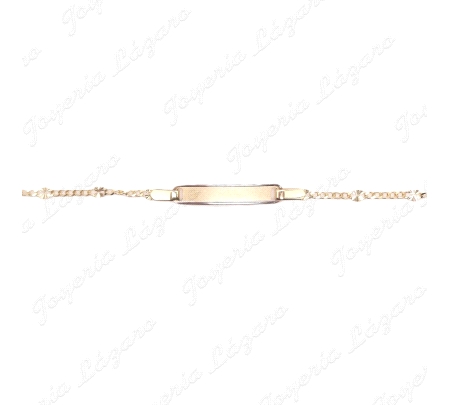 ESCLAVA BEBE ORO 18 KTS PLACA BICOLOR, 2 POSTURAS, MOTIVOS TALLADOS C