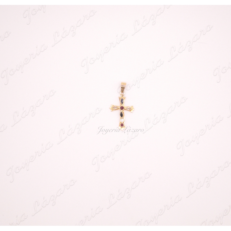 CRUZ 18KTS CIRCONITAS RUBI+ZAFIRO