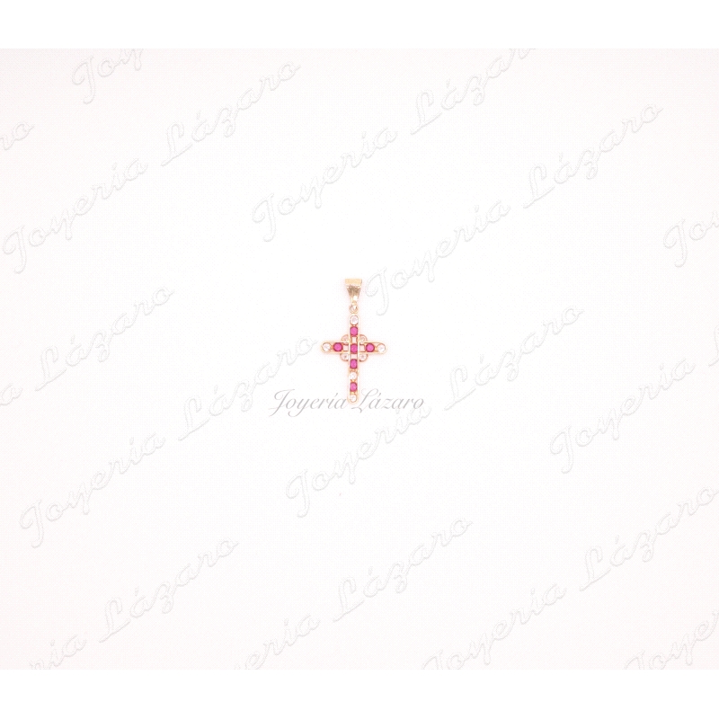 CRUZ 18KTS CIRCONITAS BLANCAS Y ROJAS