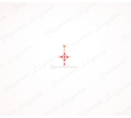 CRUZ 18KTS CIRCONITAS BLANCAS Y ROJAS