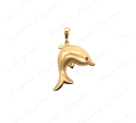 COLGANTE 18KTS DELFIN MATE/BRILLO OJO ZAFIRO. TAMAÑO GRANDE
