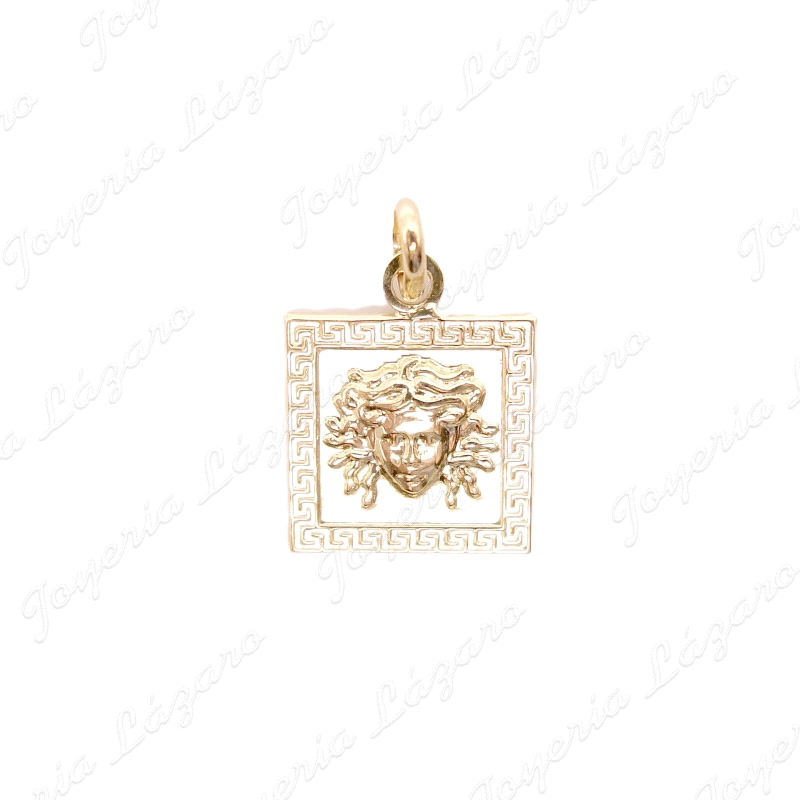 COLGANTE ORO 18 KTS  CUADRADO 12MM MEDUSA+GRECA FILO