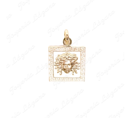 COLGANTE ORO 18 KTS  CUADRADO 12MM MEDUSA+GRECA FILO