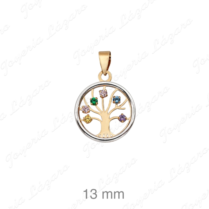 COLGANTE ORO 18 KTS ARBOL VIDA CIRCO COLORES 13MM