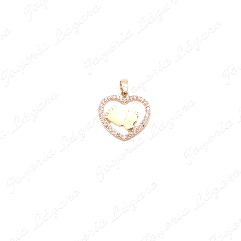 COLGANTE ORO 18 KTS CORAZON PIES CIRCONITA 13MM